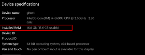 RAM installed on Windows